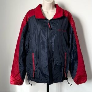Tommy Hilfiger‎ winter jacket zip up fleece lined nylon coat blue red